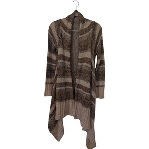 Ashley By 26 International Brown Striped Waterfall Wrap Knit Cardigan Women's L